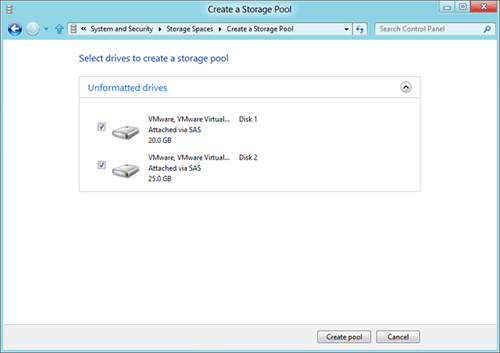 Windows 8 Create Storage Pool